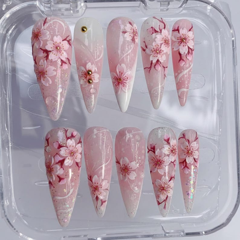 Cherry Blossom Flowers Press On Nails