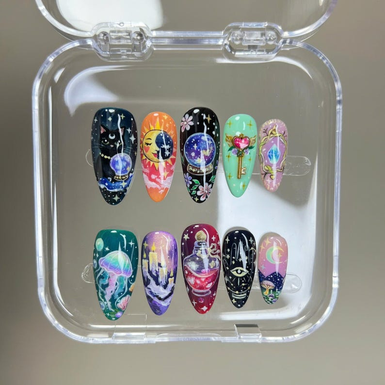 Tarot Mystic Moon Cat Nails