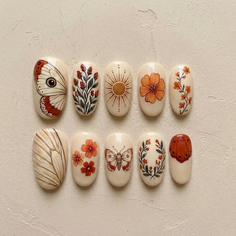 Vintage Floral Butterfly Press On Nails