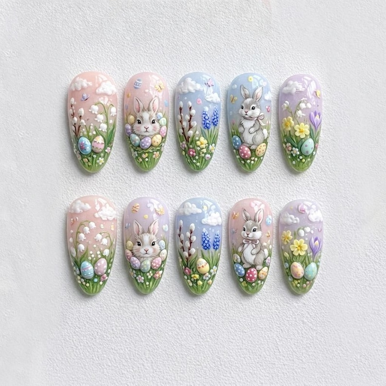 Pastel Cottagecore Easter Nails