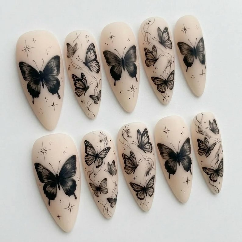 Handmade Gothic Butterfly Press On Nails
