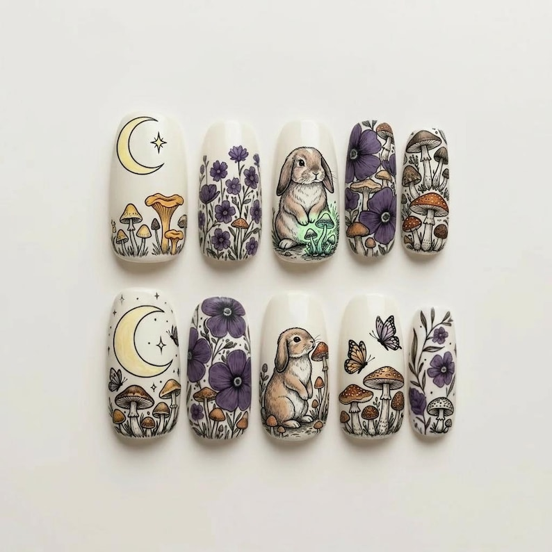 Cottagecore Bunny Mushroom Press On Nails