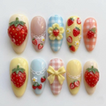Kawaii Strawberry Gingham Press On Nails