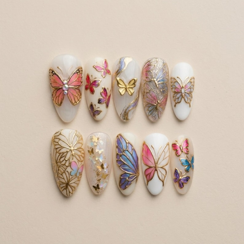 Fairycore Glitter Butterfly Nails