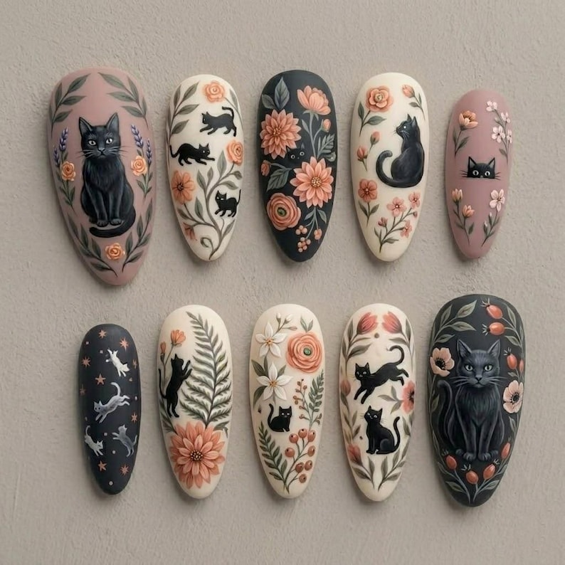 Gothic Cat Nail Art