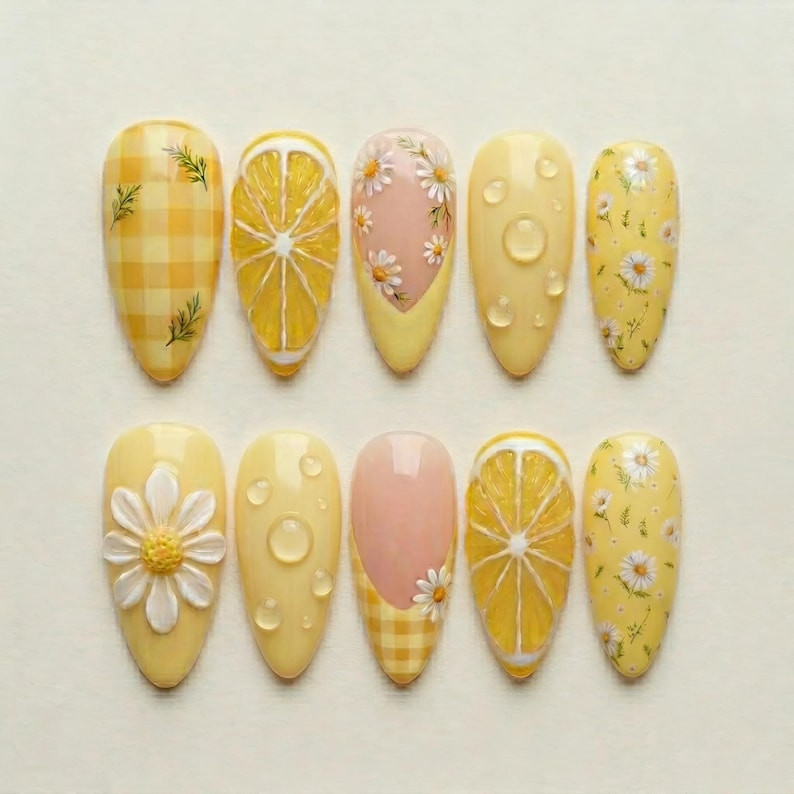 Lemon Daisy Press On Nails