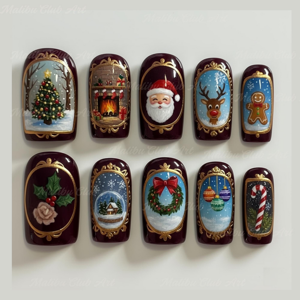 Vintage Winter Santa Christmas Nails