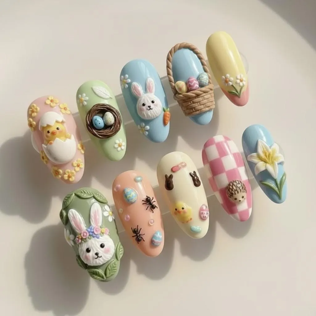 Cottagecore Bunny Easter Egg Press On Nails