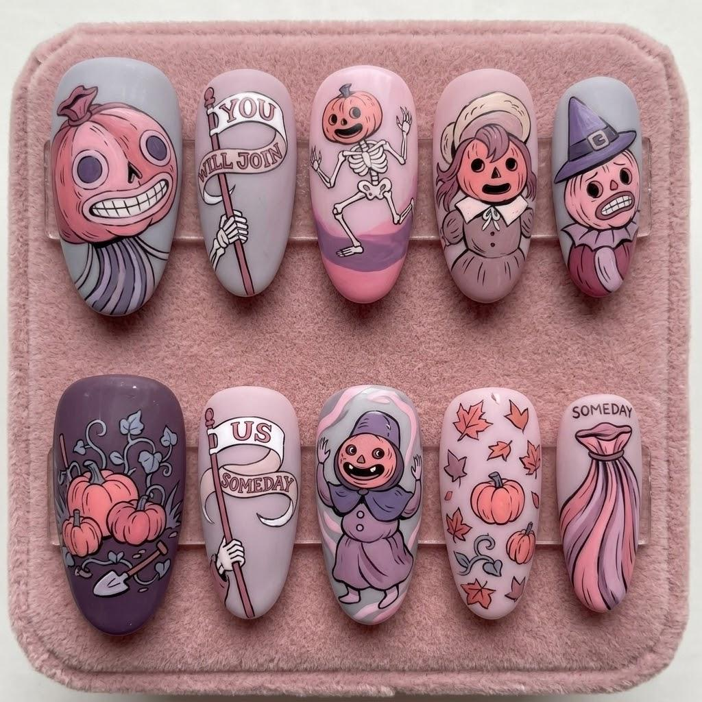 Spooky Cottagecore Pumpkin Nails