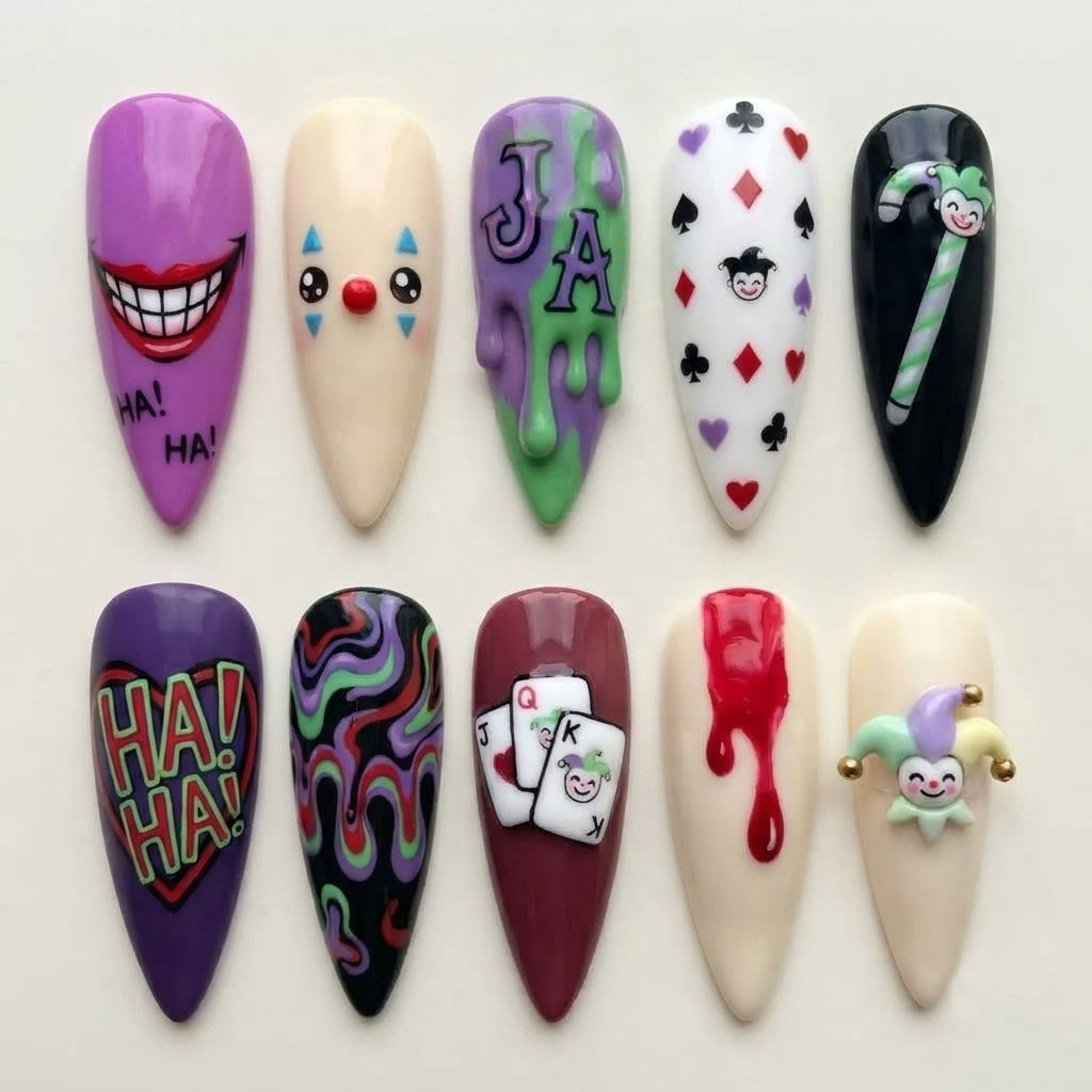 Creepy Clown Halloween Press On Nails
