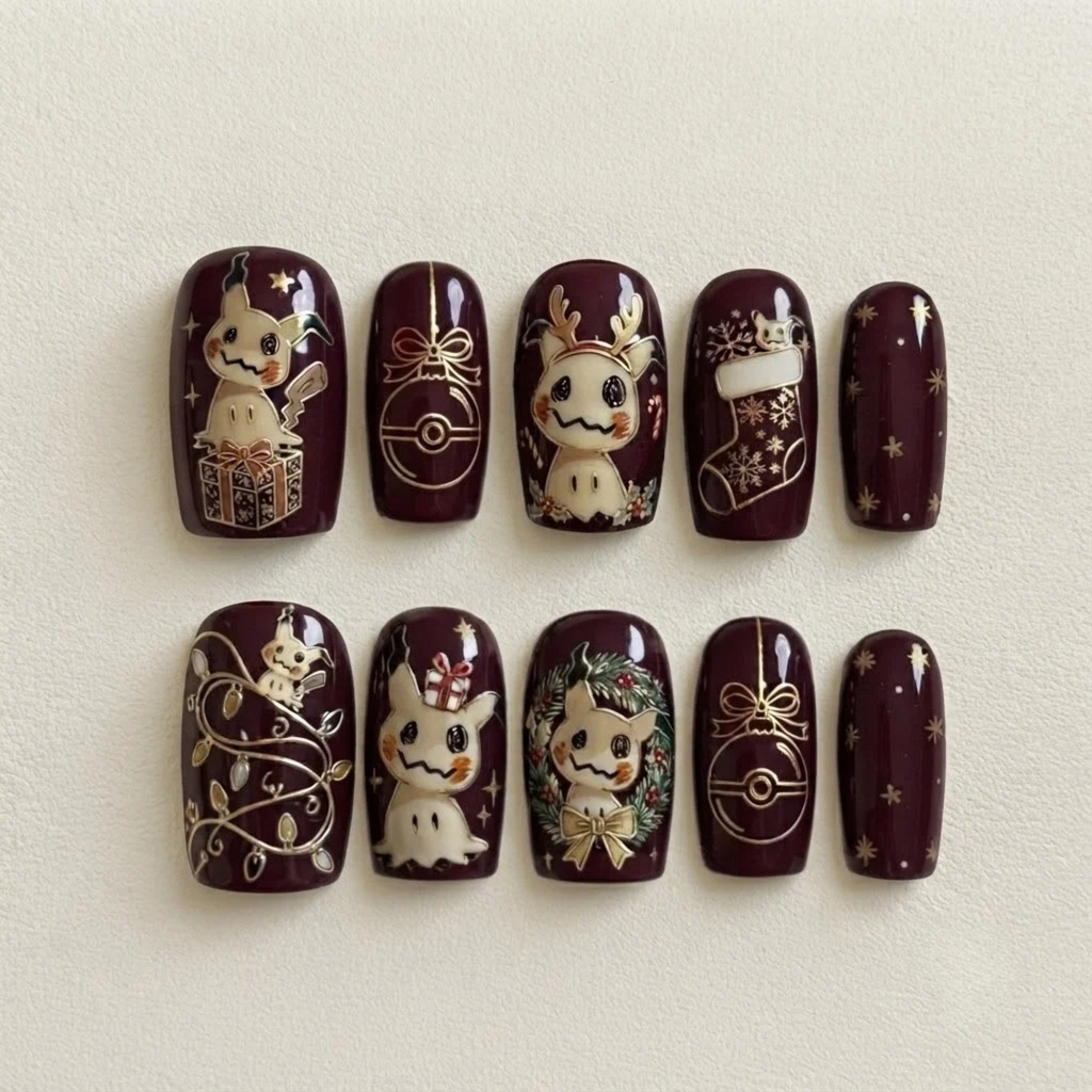 Crimson Christmas Ragdoll Press On Nails
