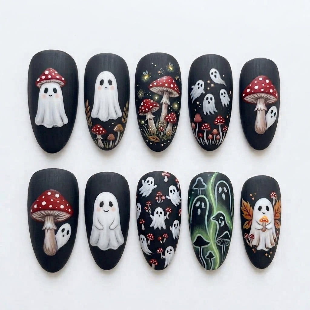 Midnight Ghost Mushroom Forest Nail Set