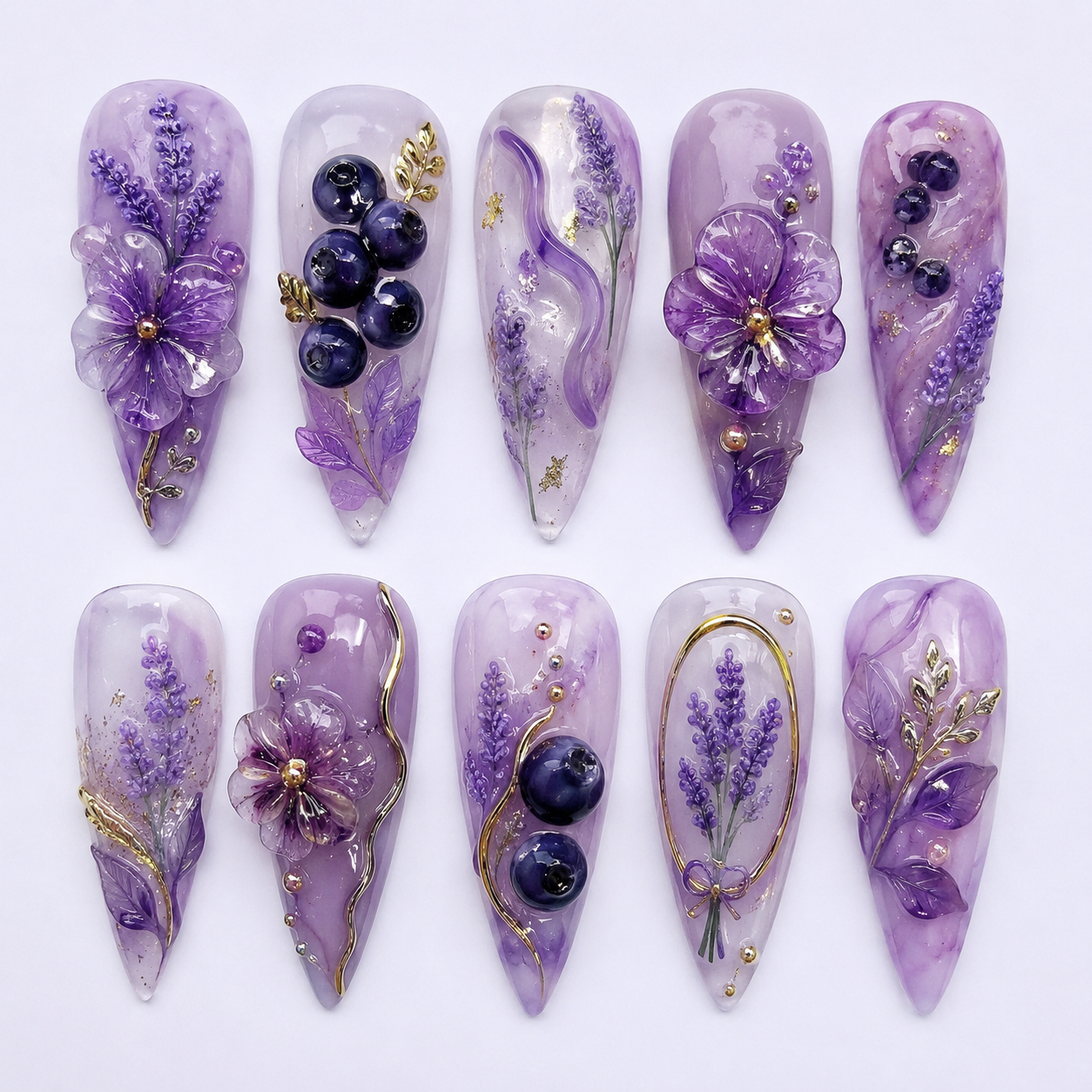 Lavender Berry Blossom Press On Nails