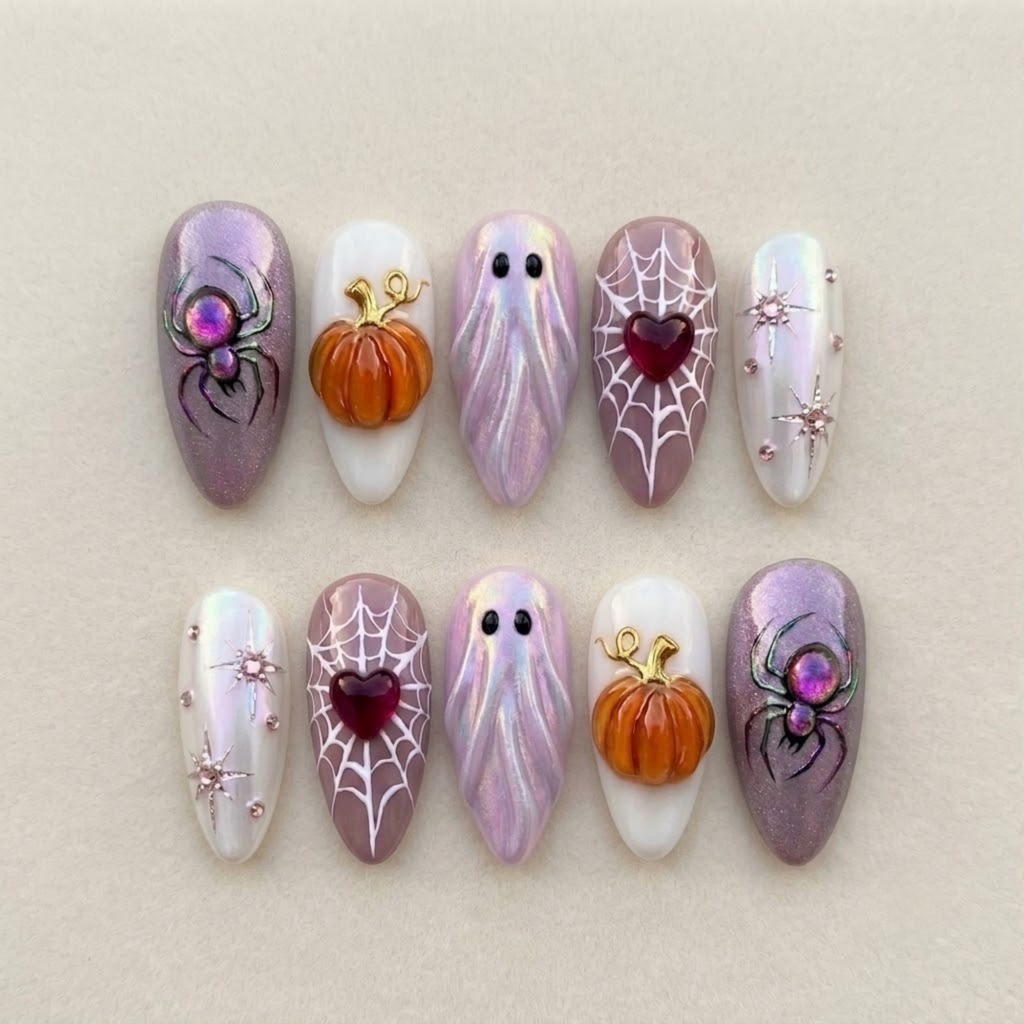 Spooky Pastel Ghost Halloween Press On Nails