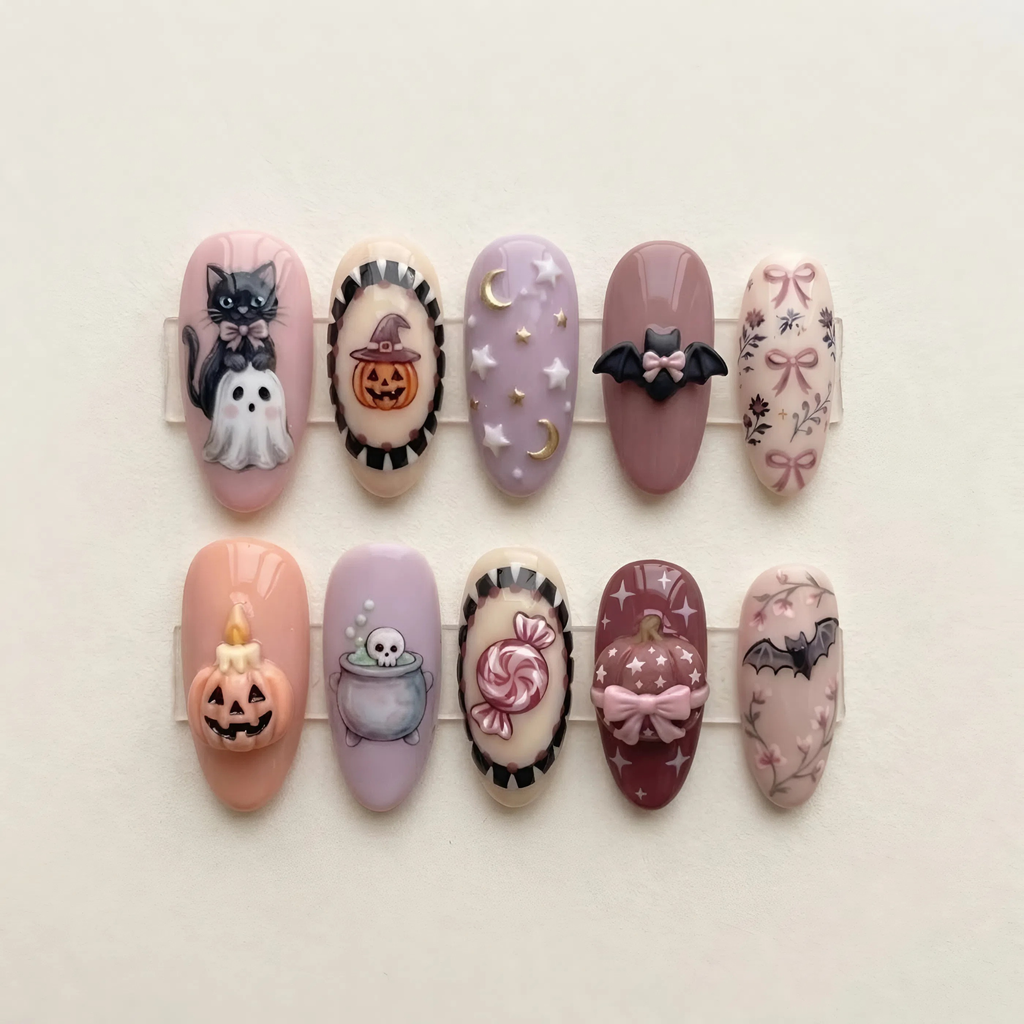 Pastel Gothic Candy Halloween Nails