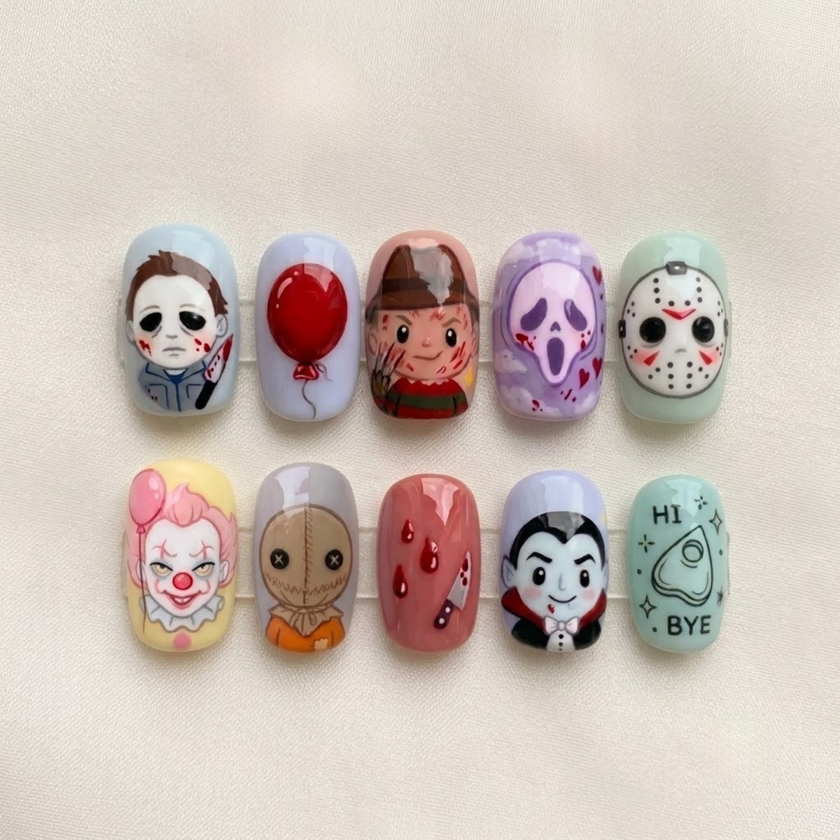 Spooky Horror Halloween Pastel Press On Nails