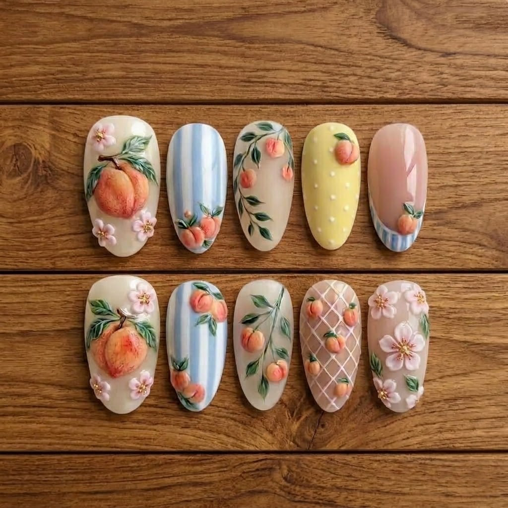 Peach Blossom Garden Nail Set