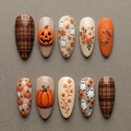 Halloween Pumpkin Ghost Plaid Press On Nails
