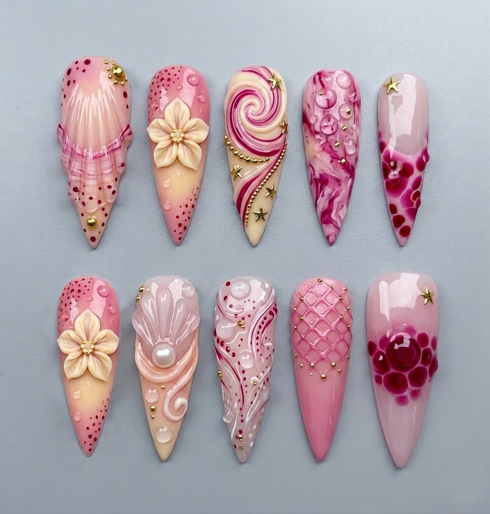 Pink Seashell Fantasy Press On Nails
