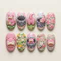 Pink Sleepy Monster Press On Nails