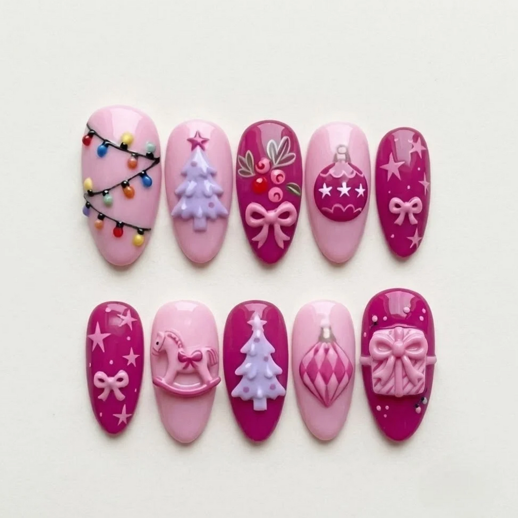 Sugarplum Pink Christmas Press On Nails