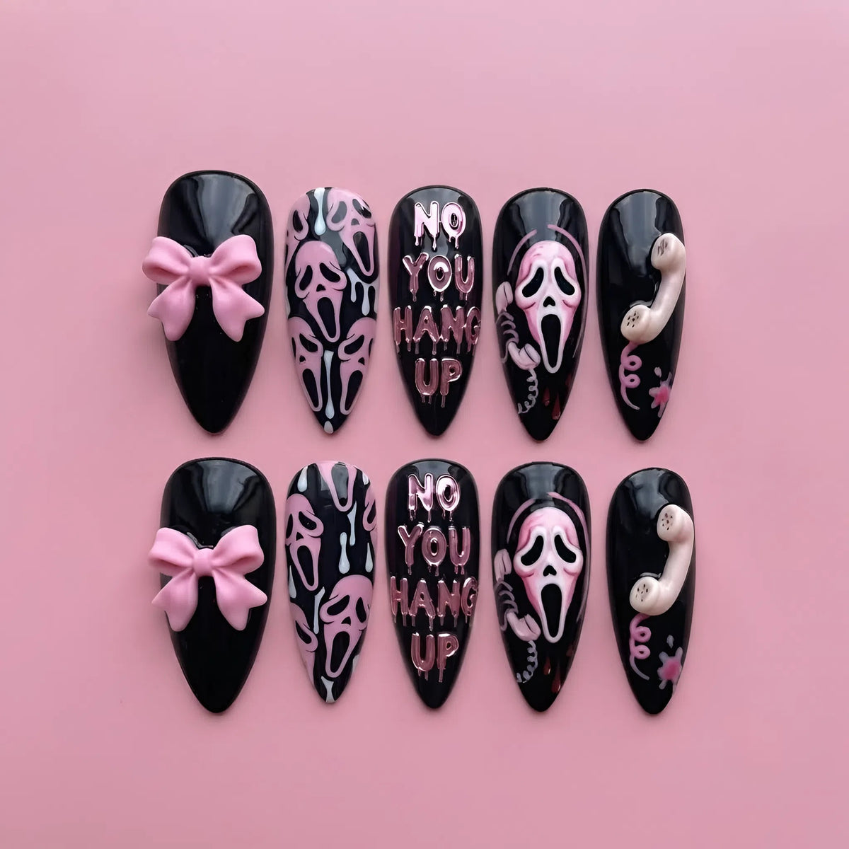 Pink Scream Horror Press On Nails