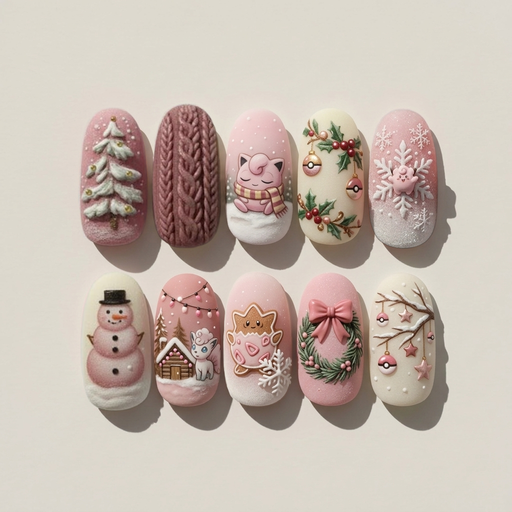 Pinkmas Pocket Monster Nails