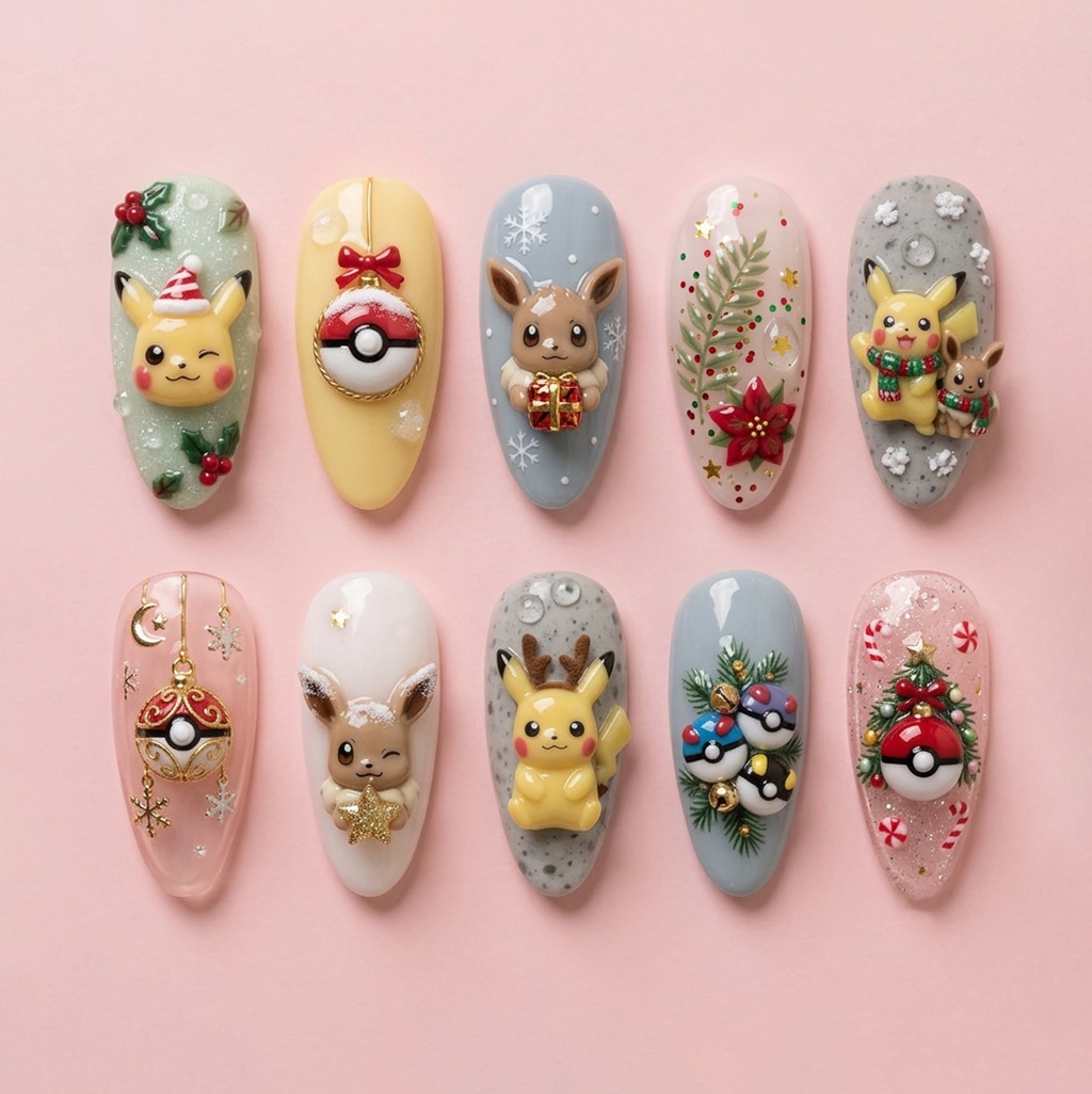 PikaEevee Christmas Magic Nails