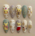 Festive PikaXmas Snowflake Nails