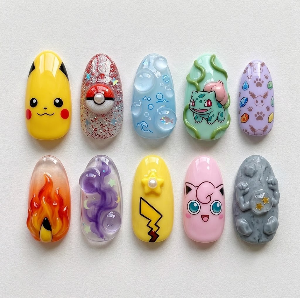 Pocket Monster Inspired Elements Nail Art