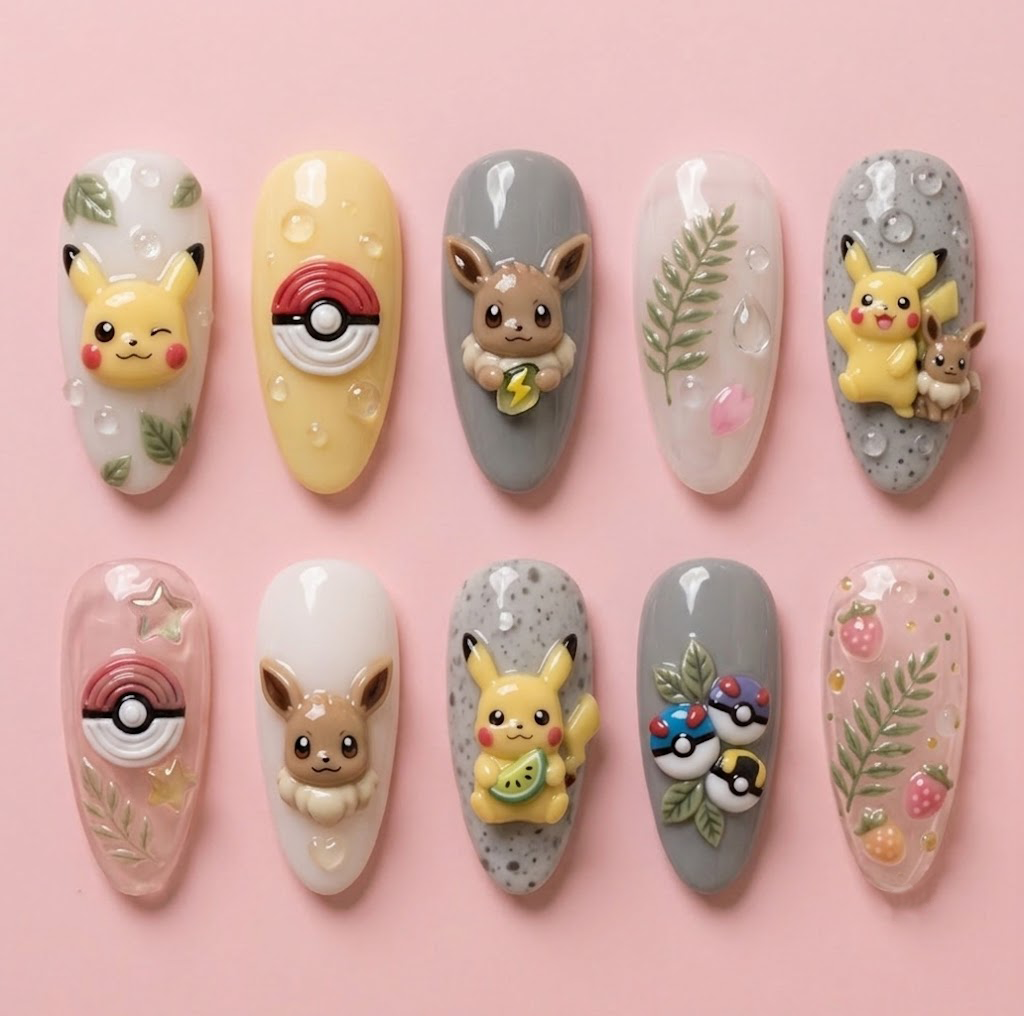 Cute Anime Monster Vibrant Nail Set