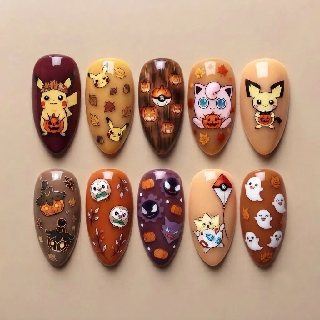 Whimsical Autumn Pocket Monster Nails