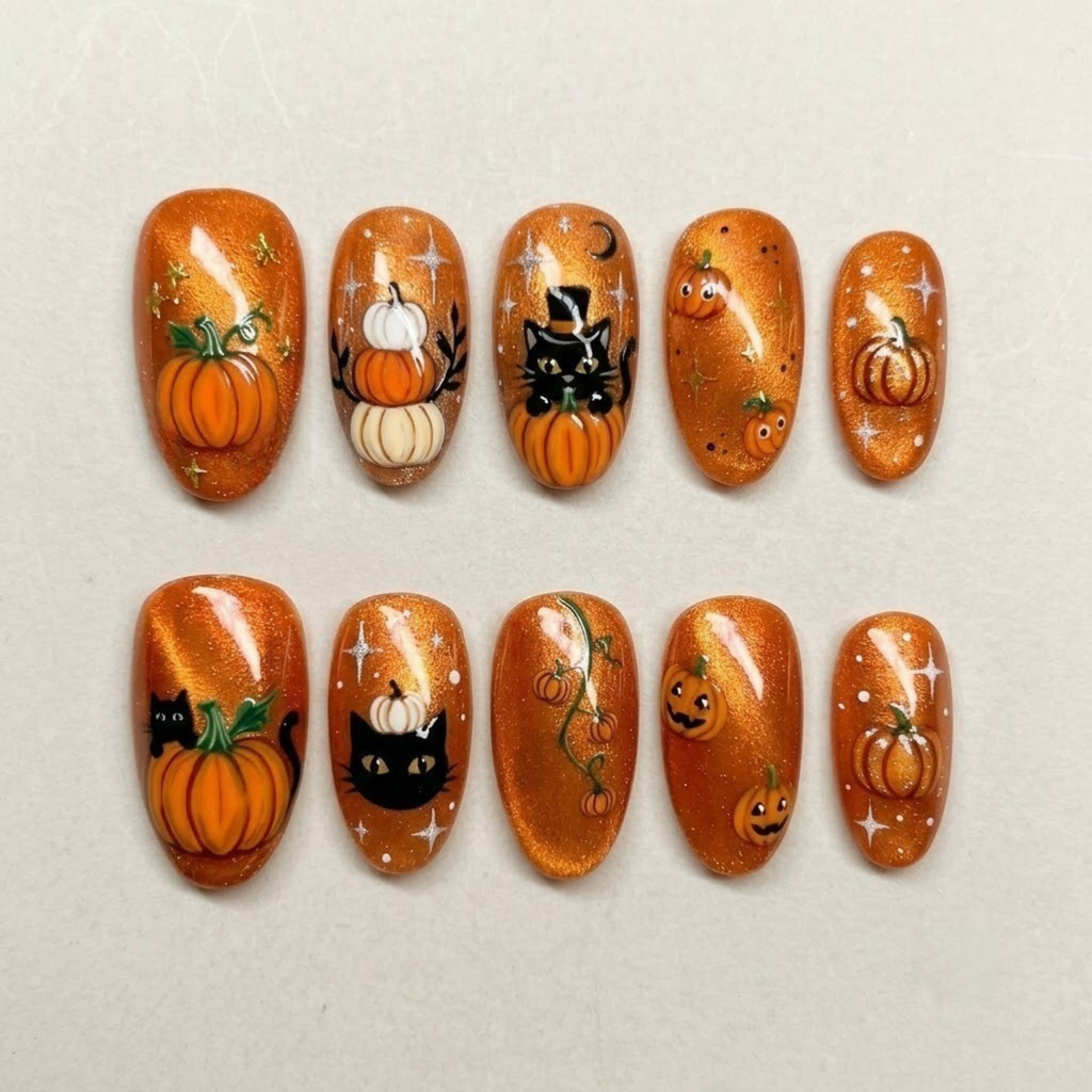 Pumpkin Harvest Halloween Press On Nails