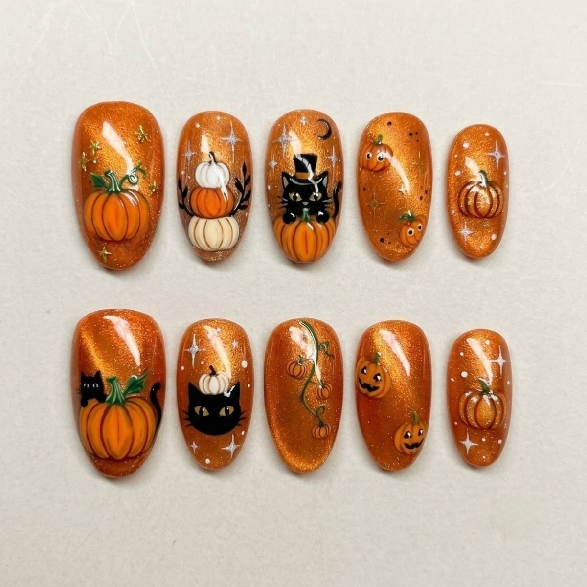 Pumpkin Harvest Halloween Press On Nails