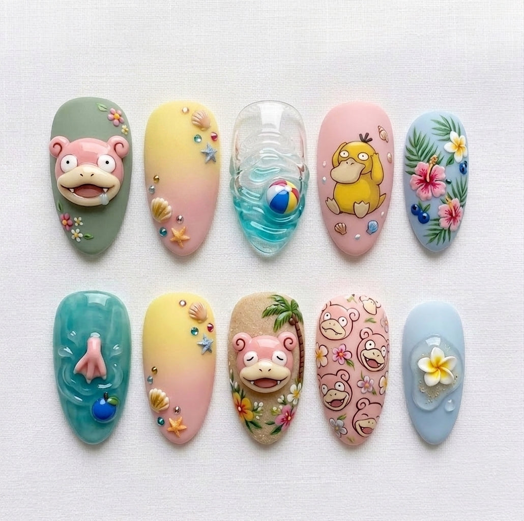 Pink Tropical Sea Friends Nails