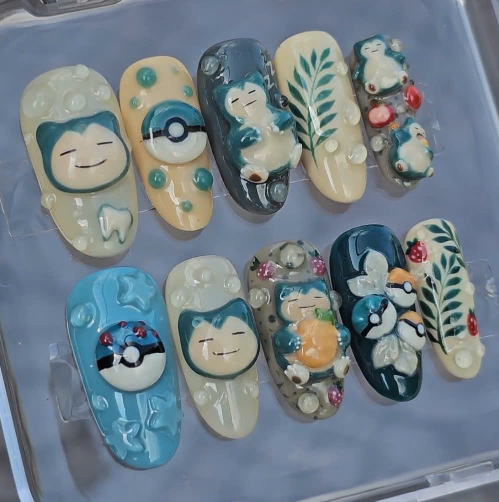 Sleepy Puffy Monster Press On Nails