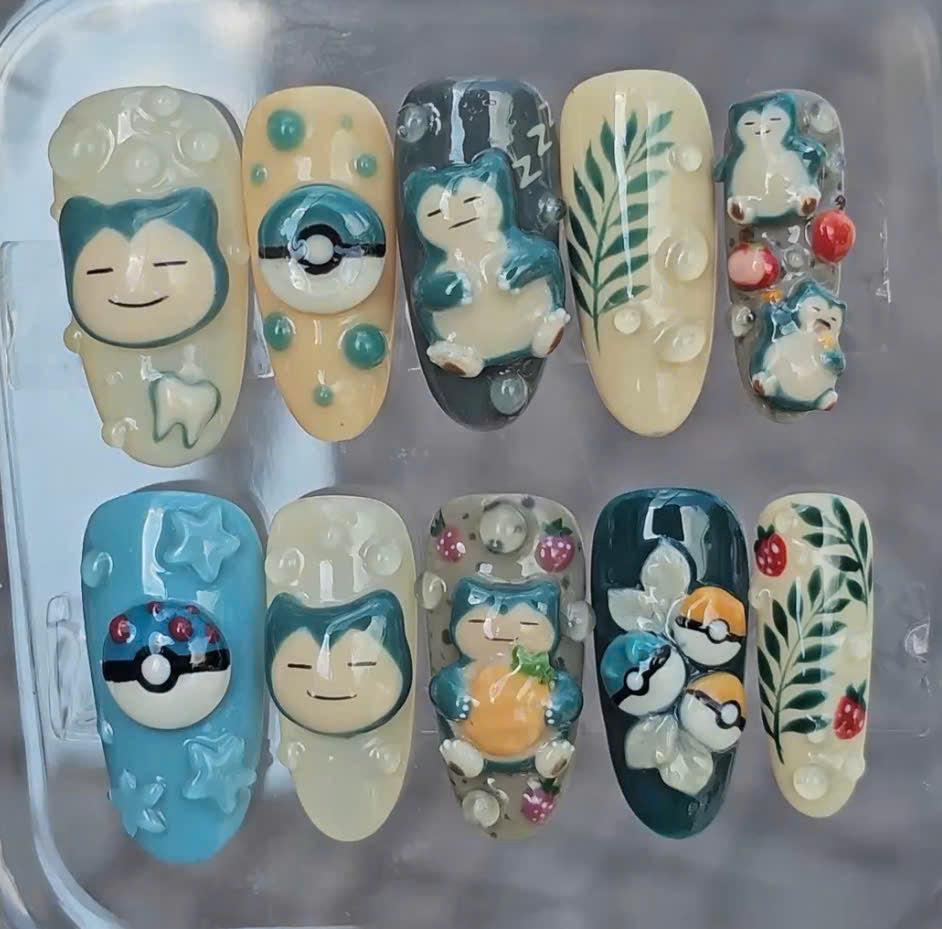 Sleepy Puffy Monster Press On Nails