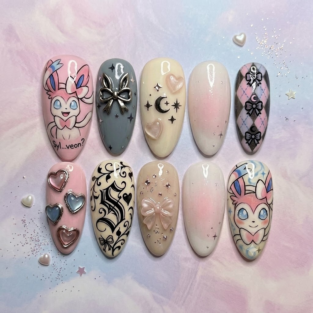 Pink Ribbon Pocket Fairy Nail Set