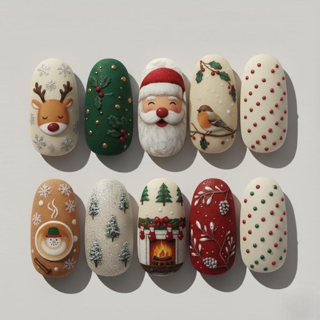 Vintage Winter Santa Nails