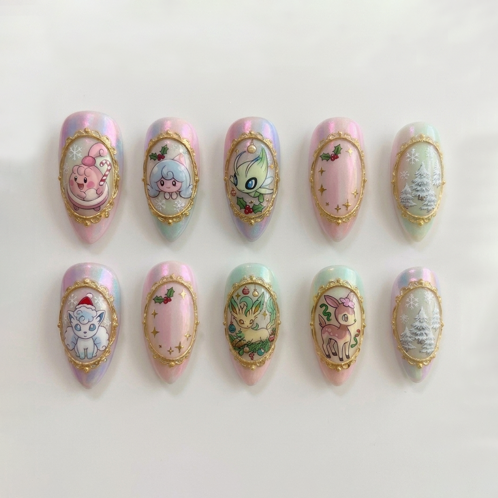 Winter Holographic Pocket Monsters Nails
