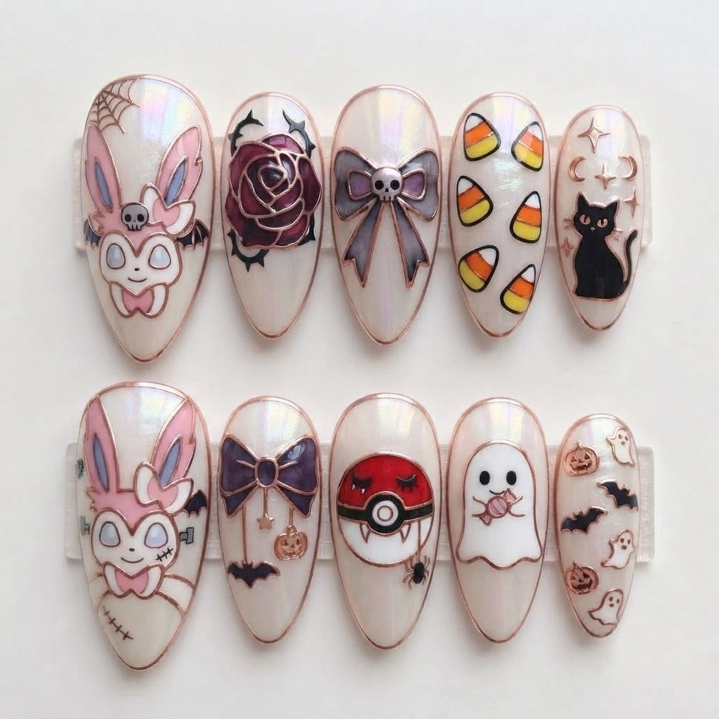 Spooky Bow Fairy Monster Nails