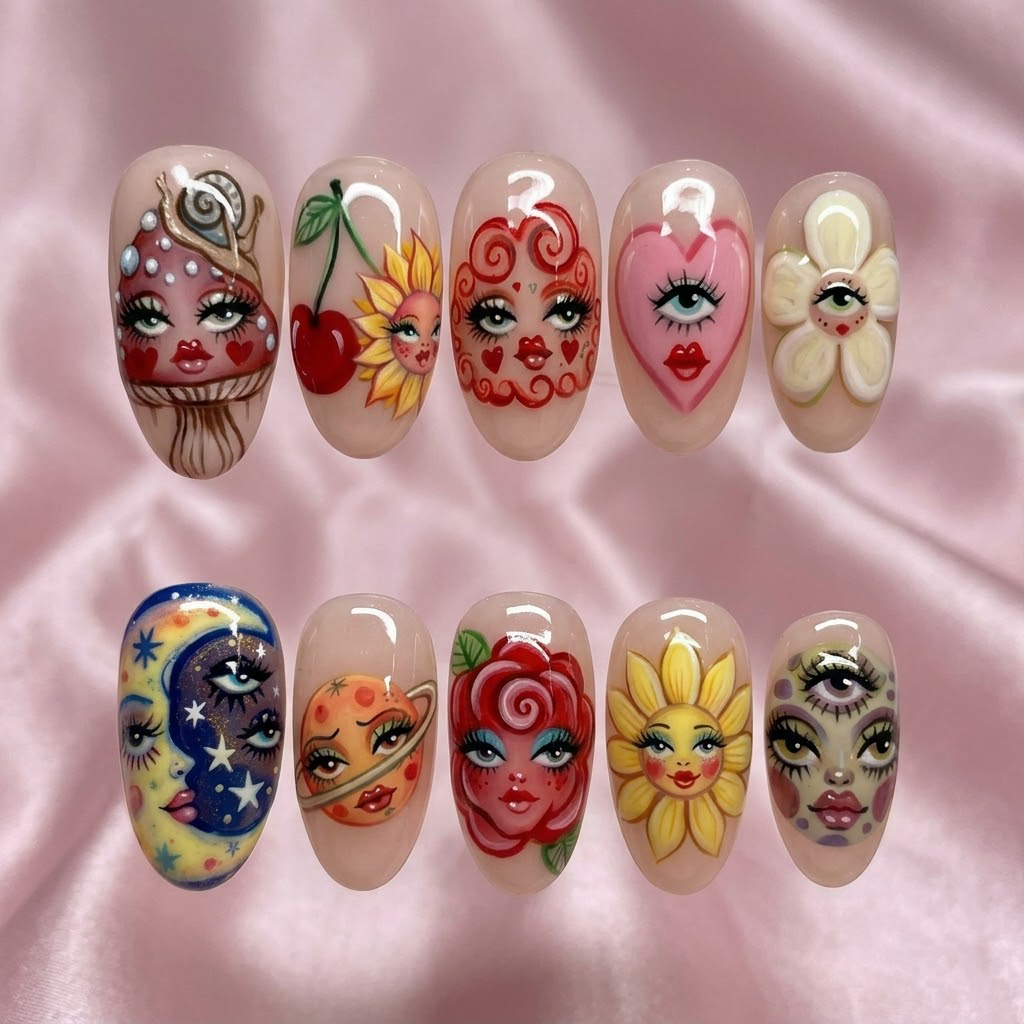 Whimsical Cosmic Face Press On Nails
