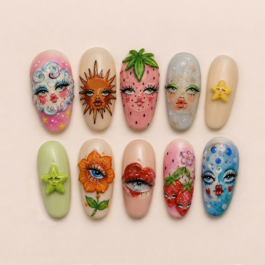 Dreamy Celestial Face Press On Nails
