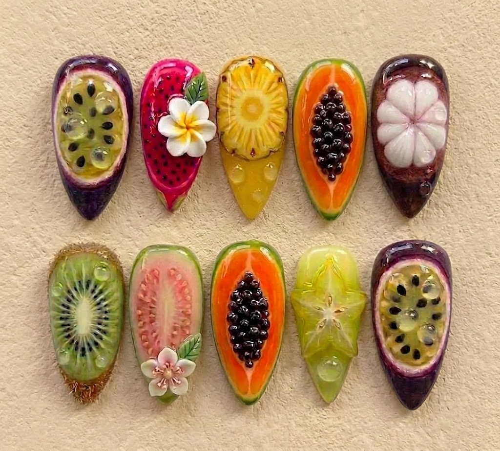 Tropical Papaya Paradise Nail Art