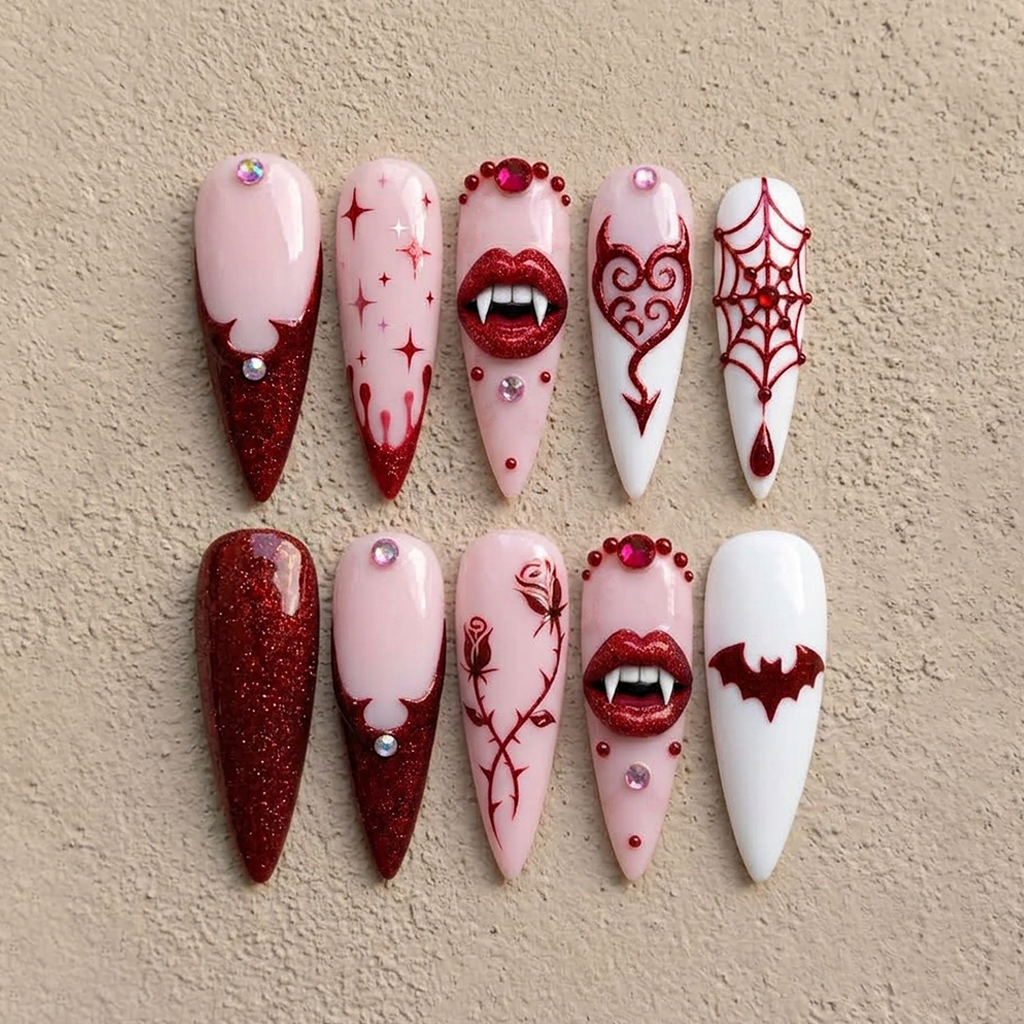 Dark Crimson Vampire Kiss Nail