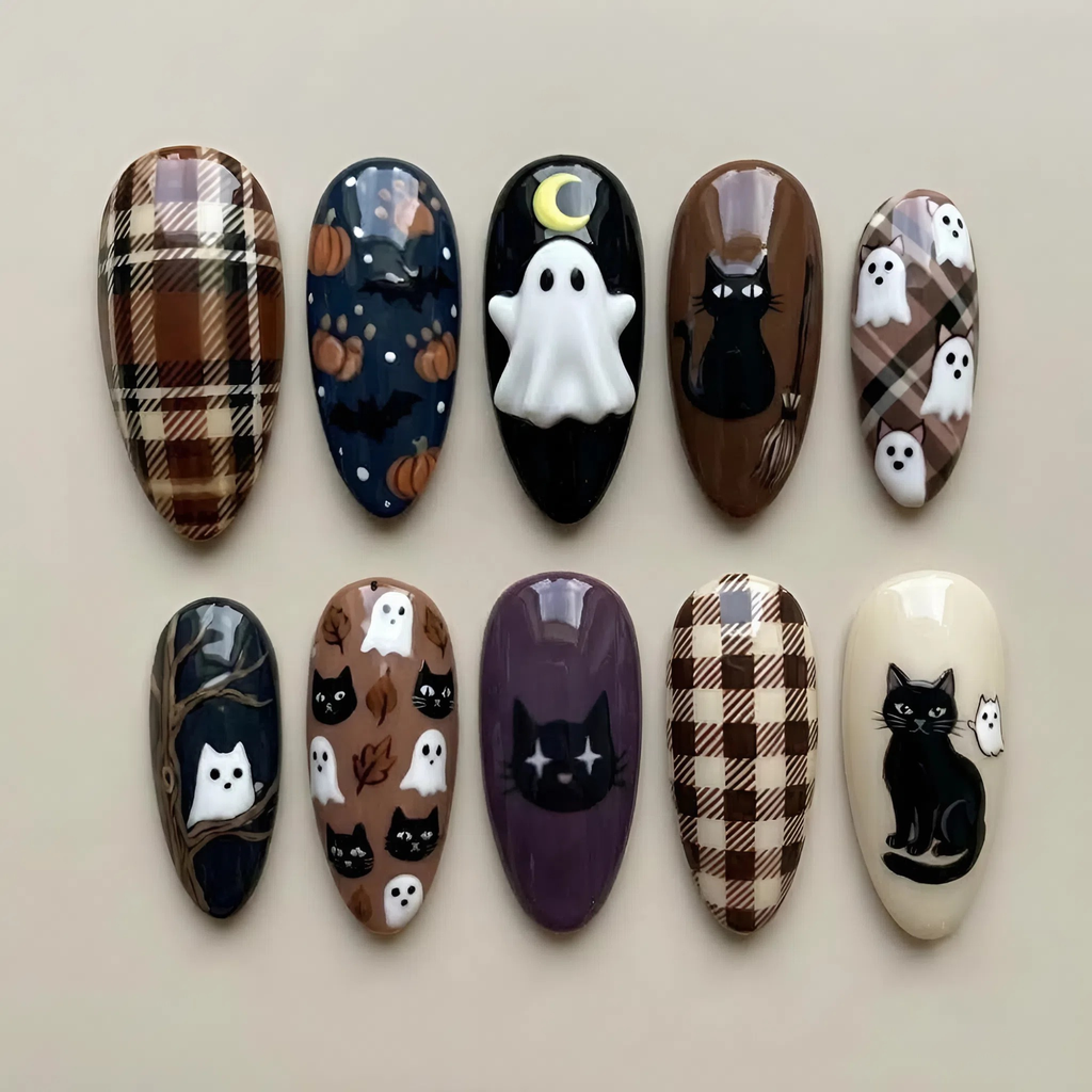 Bewitched Cat Halloween Press On Nails
