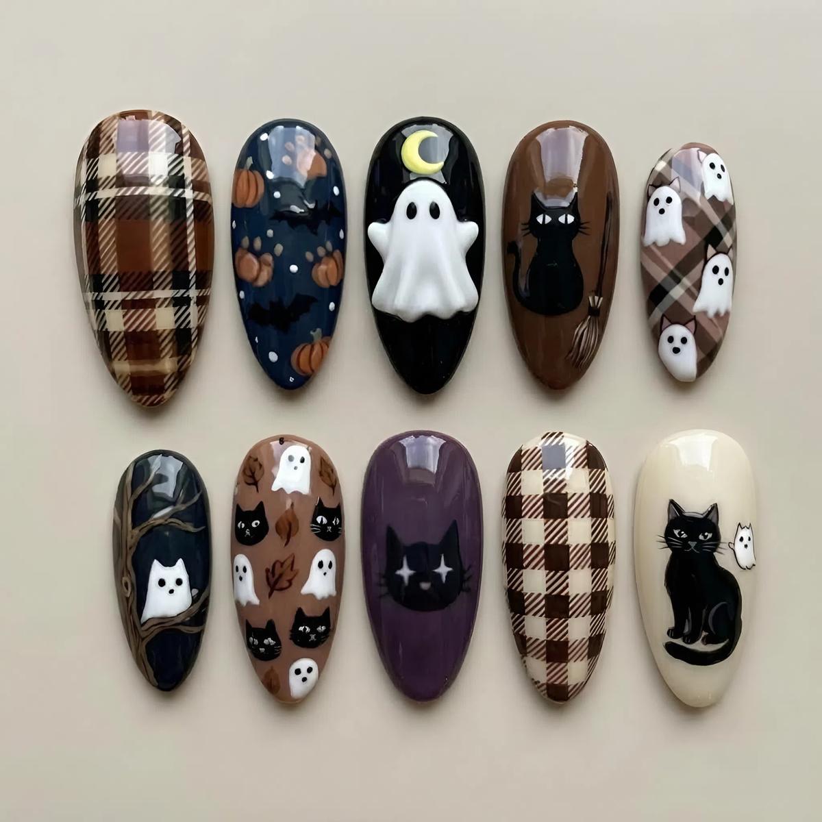 Bewitched Cat Halloween Press On Nails