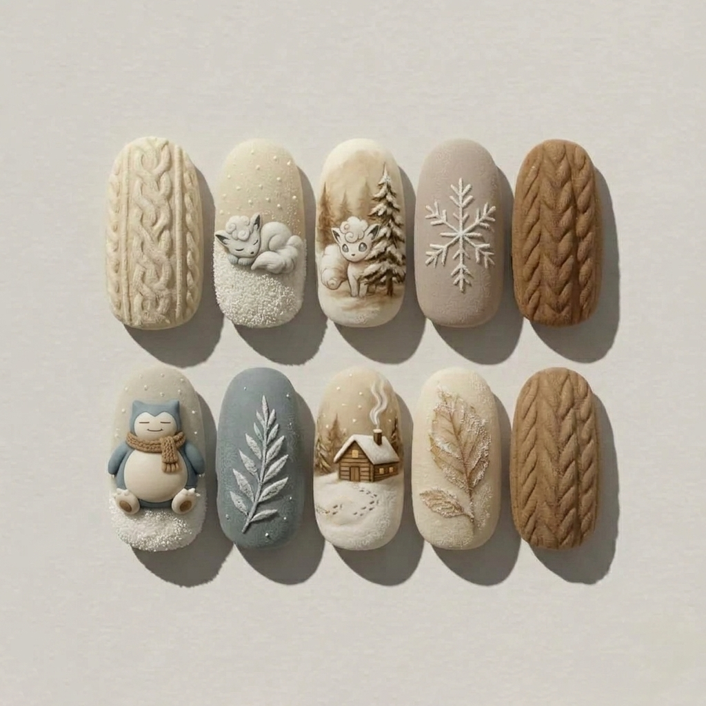 Snowy Cozy Winter Nails
