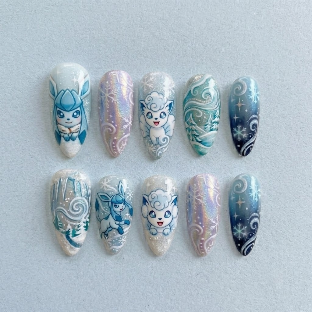 Ice Blue Winter Fantasy Nails