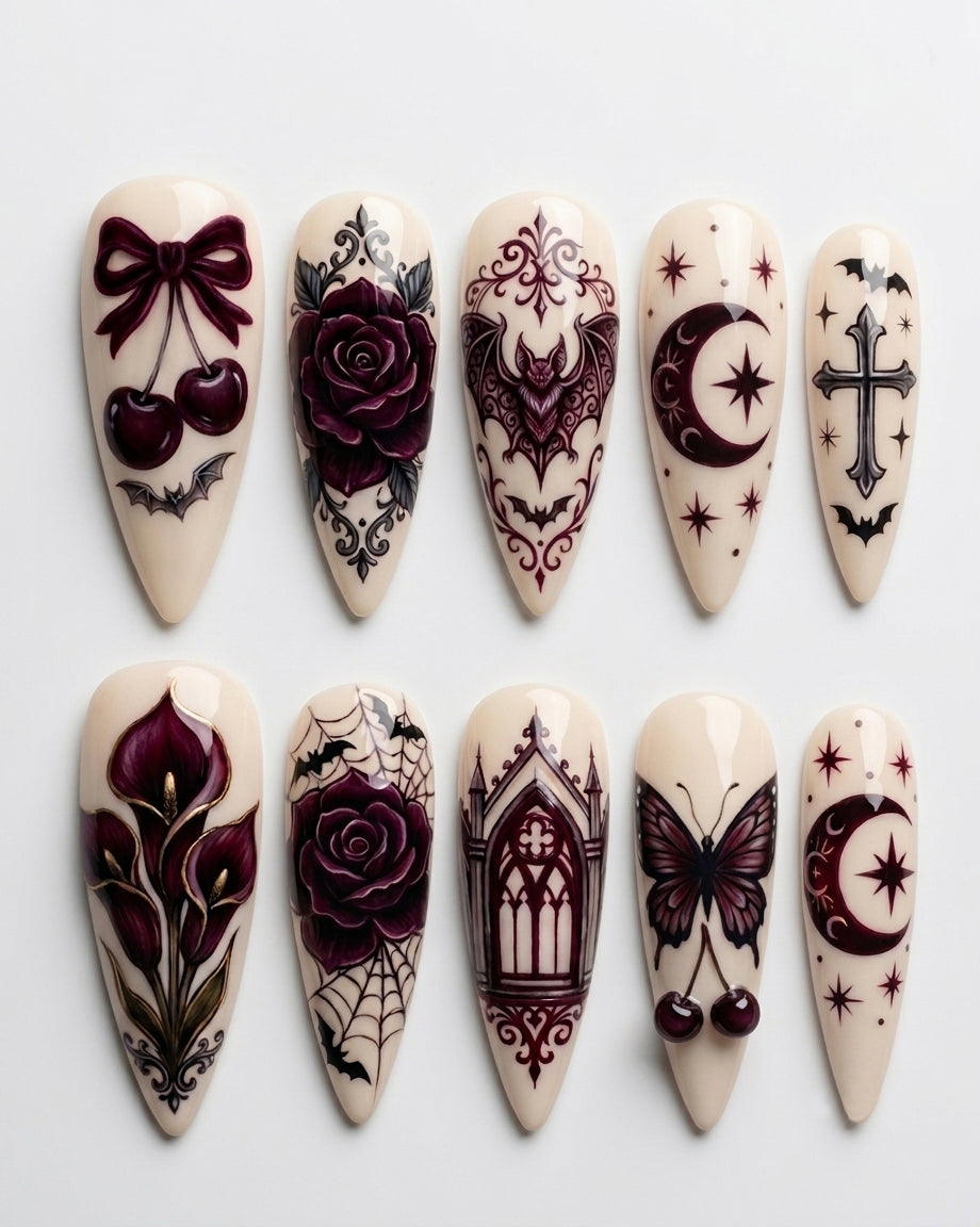 Burgundy Gothic Press On Nails